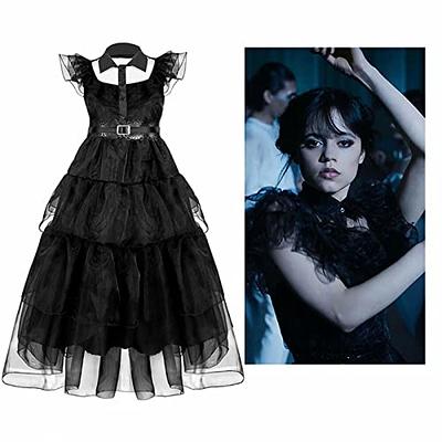 Wednesday Addams Cosplay Dress Women Girls Costumes Black Gothic Halloween  Party