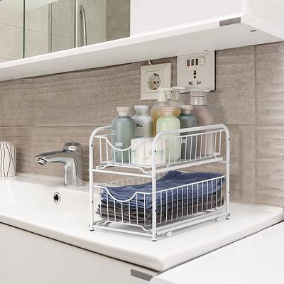 Dracelo 2 Tier White Bathroom Sink Organizer Pull-Out Sliding