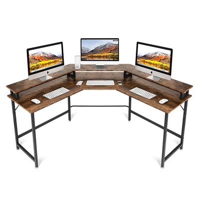 L-Shaped Compute Desk with Monitor Stand and Storage Shelf, Rustic Large  Corner Computer Desk, Gaming Table Workstation - Yahoo Shopping