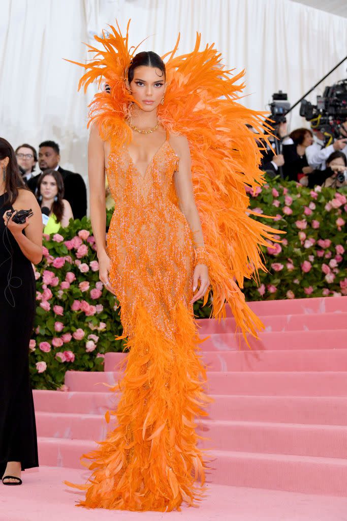 orange feather dress