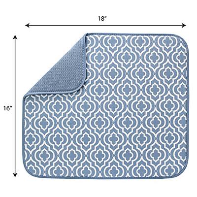 S&T INC. Dish Drying Mat for Kitchen, Absorbent, Reversible Microfiber Dish  Mat, 16 Inch x 18 Inch, White Trellis