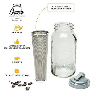 Cold Brew Coffee Maker Kit: Wide Mouth Mason Jar with Screw Top Lid, Stainless Steel Filter for Delicious Brewed Coffee, Infused Tea, Alcohol - 1