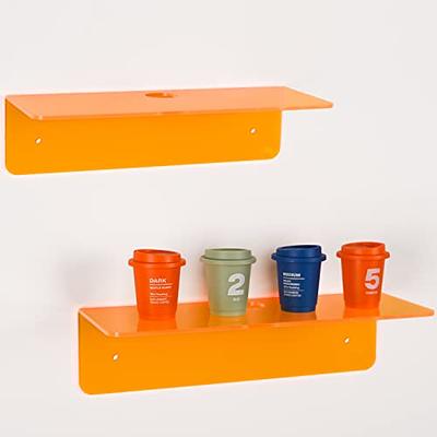 Acrylic Floating Shelves 9 inch 4 Pack Adhesive Wall Shelf for Funko Pop  Figure, Plant, Speaker, Small Display Wall Shelves for Bathroom, Bedroom,  Gaming Room, Living Room, with Cable Clips/Orange 
