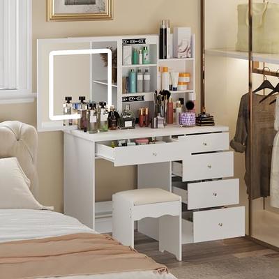 QQXX Vanity Desk with Mirror and Lights,Modern Makeup Vanity Set,Adjustable  Led & Six Drawers & Five Storage Shelves & Vanity Stool Chair,Large Makeup  Desk Dressing Table for Bedroom - Yahoo Shopping