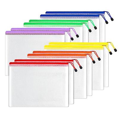 16pcs Mesh Zipper Pouch Document Bag, Waterproof Zip File Folders, Letter Size/A4 Size, for Office Supplies, Travel Storage Bags, 8 Colors