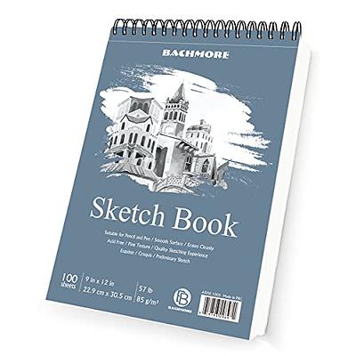 Bachmore Sketchpad 9X12 inch (68lb/100g), 100 Sheets of TOP Spiral