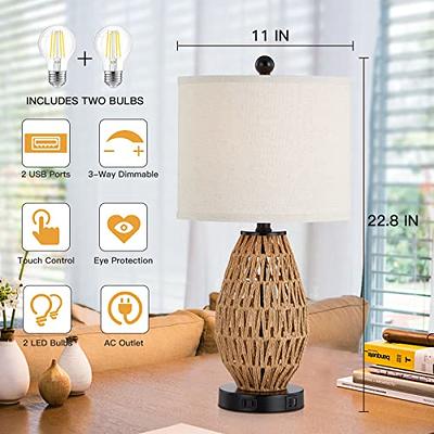 Touch Control Table Lamp, 3-Way Dimmable Lamp with 2 Fast Charging USB  Ports & Power Outlet, Bedside Lamp, Nightstand Lamp, USB Lamp for Bedroom