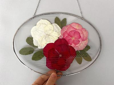 Pressed Flower Frame - Stained Glass Panel With Pressed Pink