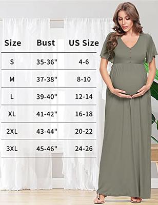 OUGES Fall Maternity Maxi Dresses Long Sleeve Wrap V Neck Baby