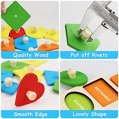 Montessori Wooden Shapes Peg Puzzle Set - 3 Puzzles, 9 Cards (9 Months+)