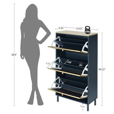 Shoe Cabinet for Entryway, Freestanding Shoe Rack Metal Shoe Storage Cabinet  with 3 Flip Drawers & Adjustable Shelf, Modern Slim Black Shoe Organizer  Cabinet for Heels, Boots, Slippers