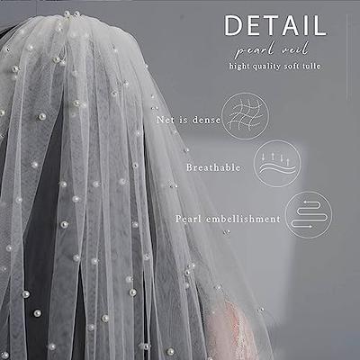 Yalice Pearl Bridal Wedding Veils Flower Long Cathedral Veil 118'' Veils  for Brides 1 Tier Fingertip Length Veil with Comb (Catherdral Length:300 *