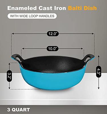 Bruntmor 3 Qt Enamel Cast Iron Balti Dish  Nonstick Handi for Kadai Indian  or Curries