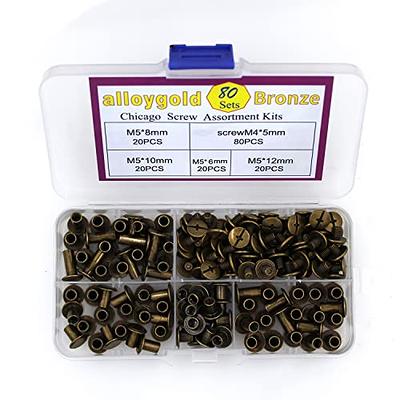 YORANYO 100 Sets Antique Copper Round Flat Head Chicago Screws for Leather  Chicago Rivets Kit Button Studs Leather Rivets Chicago Screw for Leather