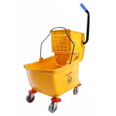 HOMCOM 34 qt. Capacity Yellow Mop Bucket with Side Press Wringer Cart on Wheels with Metal Handle