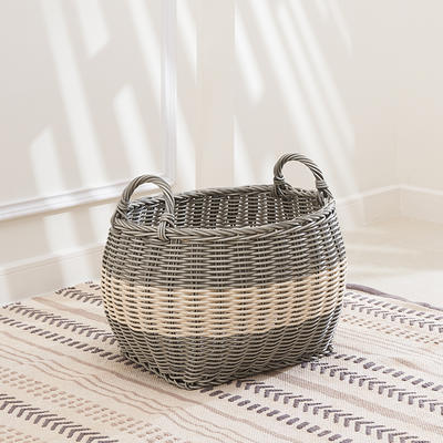 Litton Lane Seagrass Handmade Two Toned Storage Basket with