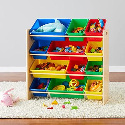 Basics Kids Toy Storage Organizer With 12 Plastic Bins