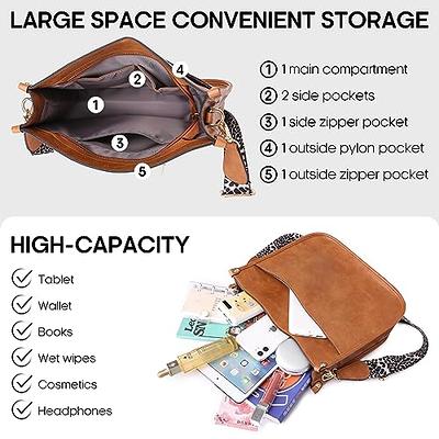 HKCLUF Crossbody Bags for Women Trendy Vegan Leather Hobo Handbags with 2pcs Adjustable Guitar Strap Shoulder Bucket Bags