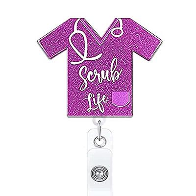 ANDGING Scrub Life Nurse Badge Reel Glitter Purple Badge Reels Retractable  for Nurses Funny Badge RN