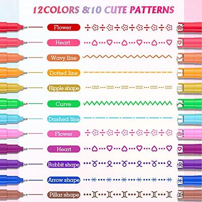 AOROKI 12 Colored Curve Highlighter Pen Set 10 Different Shapes Dual Tip  Markers Cool Pens for Journal Planner Scrapbook Art Office School Supplies  for Kids Adults Journaling Drawing Note Taking 12 Colors