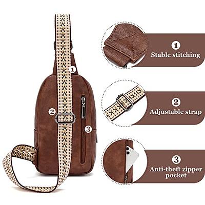 BOSTANTEN Sling Bag Cross Body Bag Trendy Leather Crossbody Purse Chest Bag with Adjustable Guitar Strap for Travel