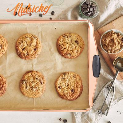 Nutrichef Large Cookie Sheet With Blue Silicone Handles Gold - Gold