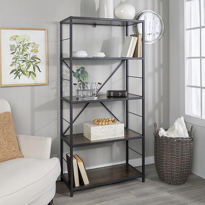 FOLUBAN 5 Tier Tall Bookshelf, Industrial Vintage Book Shelf, Rustic Wood  and Metal Bookcase for Home Office Bedroom, Oak