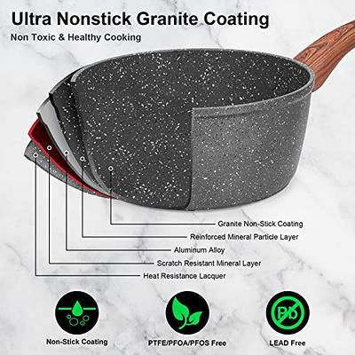 Pots and Pans Set Nonstick, Induction Granite Coating Cookware Sets 4  Pieces with Frying Pan, Saucepan 