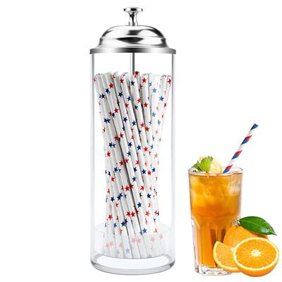 Straw Dispenser with Stainless Steel Lid | Glass Straw Holder for Counter  with Lid | Drinking Straw Dispensers | Straw Container | Holds Straws up to