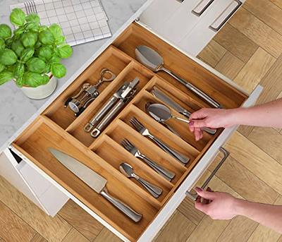 Expandable Bamboo Utensil Drawer Organizer - Adjustable Cutlery