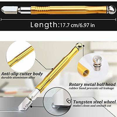 Glass Cutter 2mm-20mm, Upgrade Glass Cutter Tool, Pencil Style Oil Feed Carbide Tip for Glass Cutting/Tiles/Mirror/Mosaic.