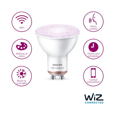 Philips 50-Watt Equivalent MR16 LED Smart WiFi Color Changing Light Bulb  GU10 Base powered by WiZ with Bluetooth (4-Pack) 562538 - The Home Depot