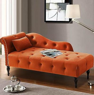 Iroomy Button-Tufted Chaise Lounge Indoor with Solid Wood Legs & Support  Pillow, Upholstered Chaise Lounge Chair for Bedroom Living Room Office