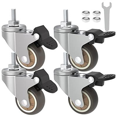 Maitys 1 Small Casters Wheels Rigid Non Swivel Fixed Castor Wheels with  Metal Top Plate Heavy Duty Mini Hard PP Plastic Roller Wheels for  Furniture