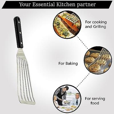 Fish Spatula Thin Slotted Fish Turner 11'' Stainless Steel Metal Spatula  with Wood Handle Beveled-Edged Kitchen Fish Spatula for Fish Egg Meat  Flipping Frying Grilling Cooking 