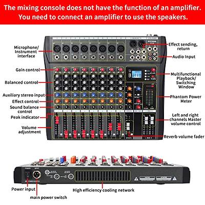 MIZISNR AX-80 Audio Interface Digital Mixer USB Bluetooth MP3 Input Mixing  Console 8 Channel 48V Phantom Power Sound Board Music Reverb For PC Stage  Studio Stereo DJ Sound Controller Analog Mixer 