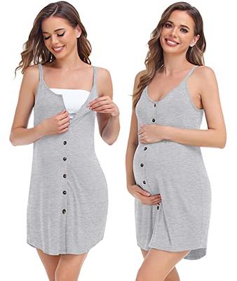 SWOMOG Womens Maternity Nursing Nightgown and Lace Robe Set 3 in 1 Labor  Delivery Button Down Nursing Dress 2 Piece Sleepwear