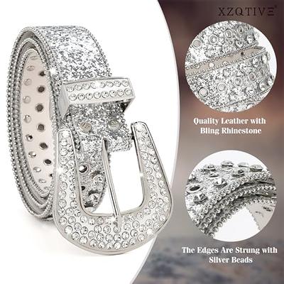 FIORETTO Men Women Rhinestone Belt Bling Western Studded Leather Belt  Shining Diamond Waist Belt for Cowgirl Cowboy Jeans