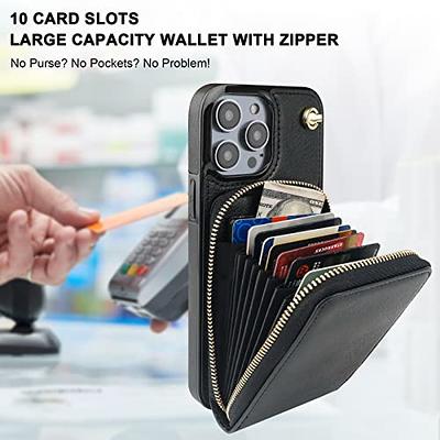 ZVE iPhone 14 Plus Wallet Case Crossbody with Zipper Lipstick Pouch, Card  Holder Phone Case with Wrist Strap for Women, RFID Blocking Leather Cover