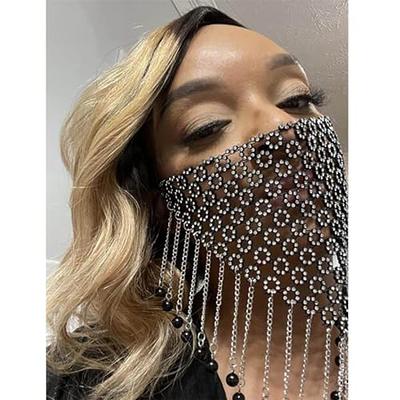 Urieo Sparkly Rhinestone Mesh Masks Black Crystal Face Masquerade Mask Halloween Party Nightclub Rave Festival for Women
