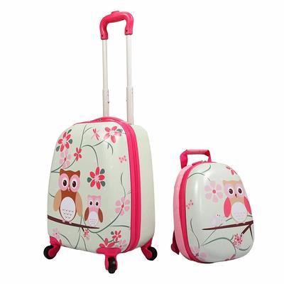 Aoibox 2-Piece Kids Luggage Set Children's Pink Owl Pattern 12 in. Square Backpack and 16 in. 4-Wheel Trolley