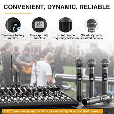 JYX Wireless Microphone, Dual UHF Metal Rechargeable Handheld Dynamic  Cordless Mic, Karaoke Microphone with Receiver, 6.35mm (1/4) Output, 3.5mm