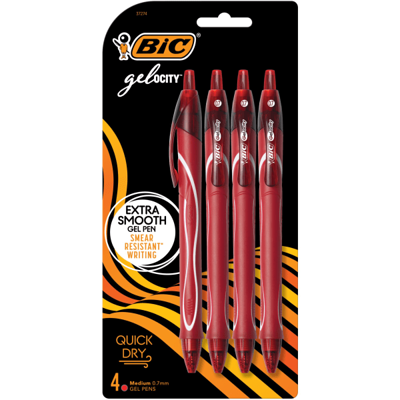 BIC Gelocity Quick-Dry Retractable Gel Pens, Medium Point, 0.7 mm, Red  Barrel, Red Ink, Pack Of 4 Pens - Yahoo Shopping