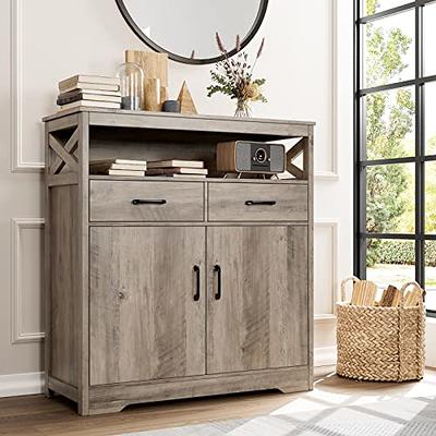 PHI VILLA Farmhouse Coffee Bar Cabinet - Sliding Barn Door Kitchen  Sideboard Buffet Storage Cabinet 