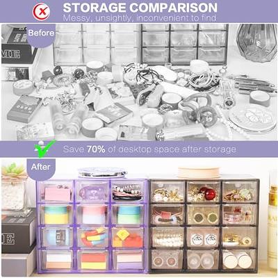 Multi compartment storage box Multifunctional plastic desktop storage box  Mini art storage Jewelry Home office visible drawer - purple