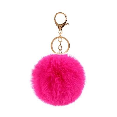 THABLELY 6pcs Pom Pom Keychain Bulk W Travel Makeup Mirror Cute Fluffy Faux Fur Balls for Women Girls Bag Purse Charm Car Key Rings