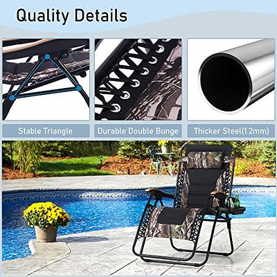 Phi Villa Adjustable Black Metal Outdoor Recliner with Blue Cushions