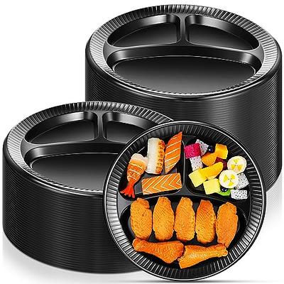 5 Compartment Black Disposable Plastic Plates w/ Lid- 100pcs