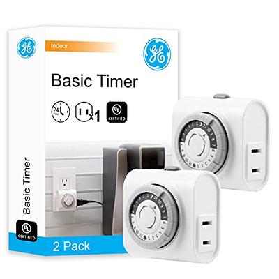 HBN Indoor Timer-24 Hour Plug-In Mechanical Indoor Mini Timer with 2 Outlets, 3 Prong, 2-Pack, White