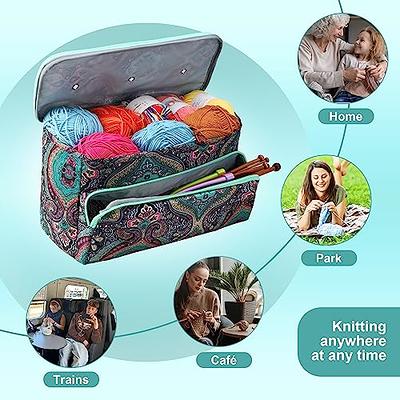 KOKNIT Knitting Tote Project Bag, Portable Carry on Knitting Yarn Storage Bag with Pockets for Crochet Hooks, Knitting Needles and Accessory